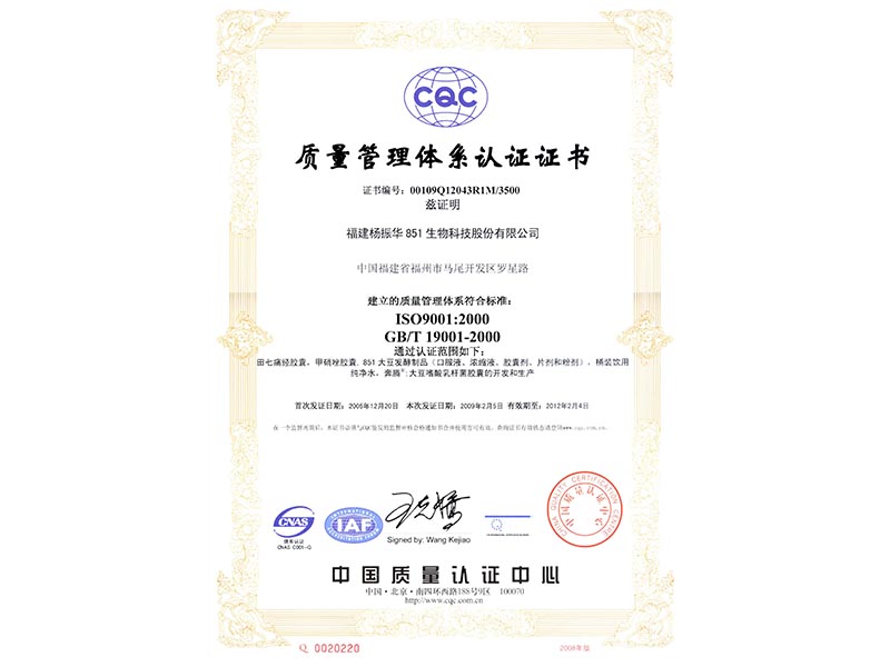 国际质量体系认证证书（中文）